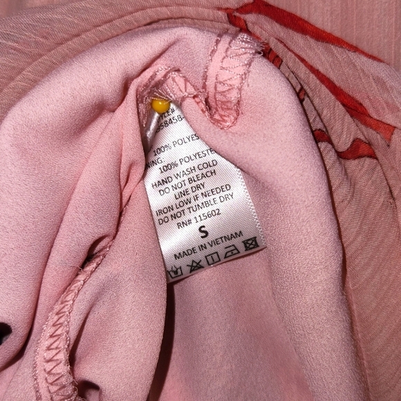 Lush Small Pink Red Floral Ruffle Faux Wrap Dress - Picture 5 of 7